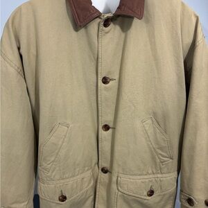 Men's Tan Adirondack Jacket with Brown Collar Size Large